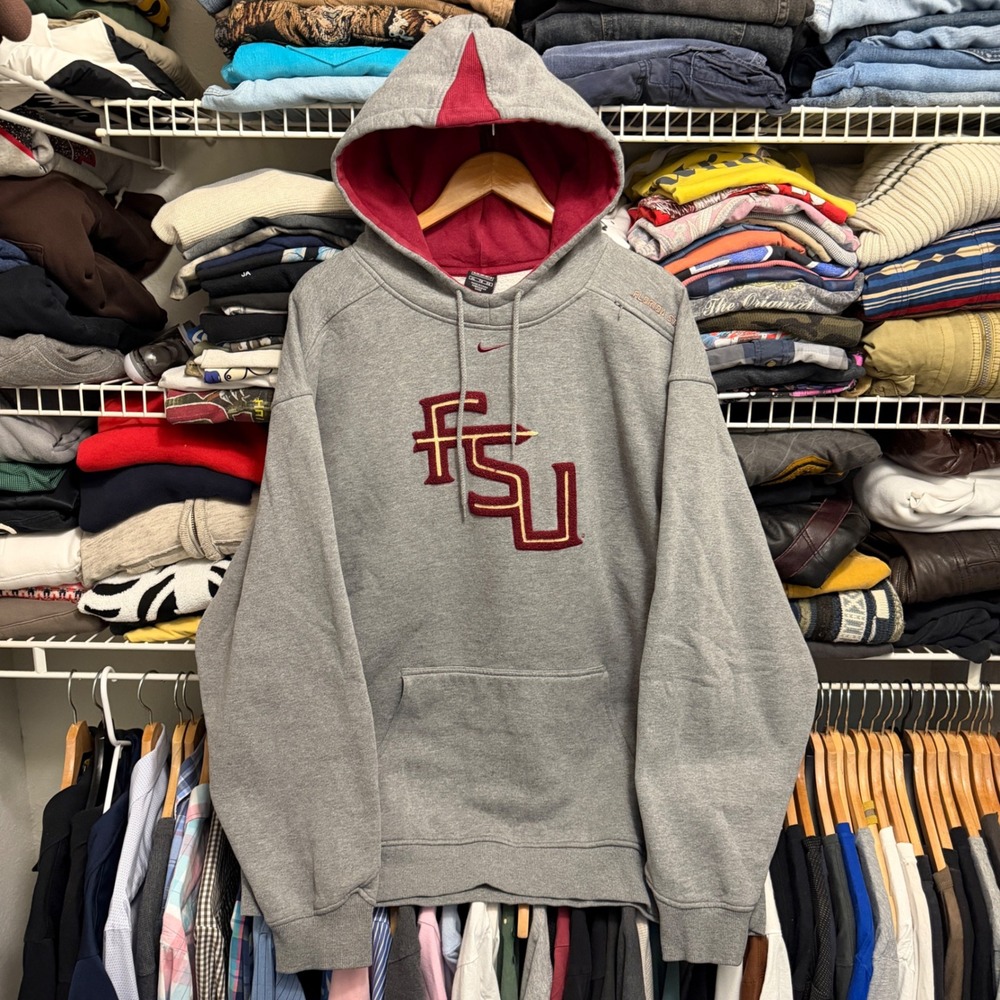 Nike Center Swoosh FSU Hoodie Mens XL Gray Florida State Seminoles Sweatshirt